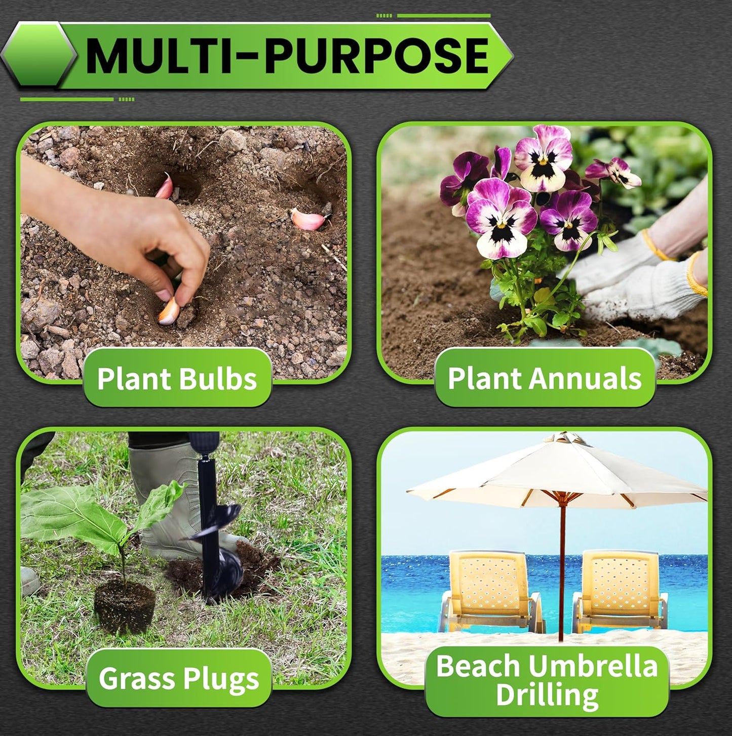 SYITCUN 4"X16" Heavy-Duty Auger Drill Bit for Planting - Garden Spiral Drill Bit - Bulb Planter Tool & Post Hole Digger - 3/8" Hex Drive