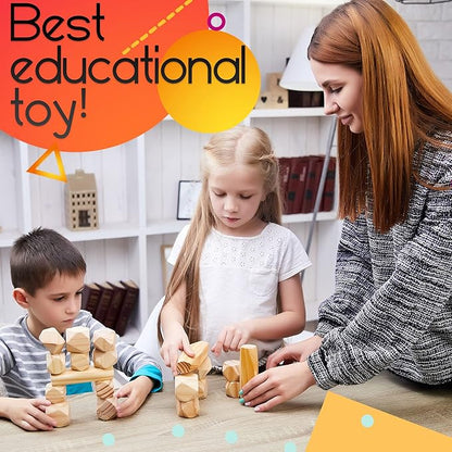 Panda Brothers Wooden Balancing Stones - Montessori Toys for 3 4 5 Year Old Kids and Toddlers Learning Sensory Toy, 20 Large Size Wooden Building Blocks Set of Stacking Stones for Kids Pine Wood Rocks