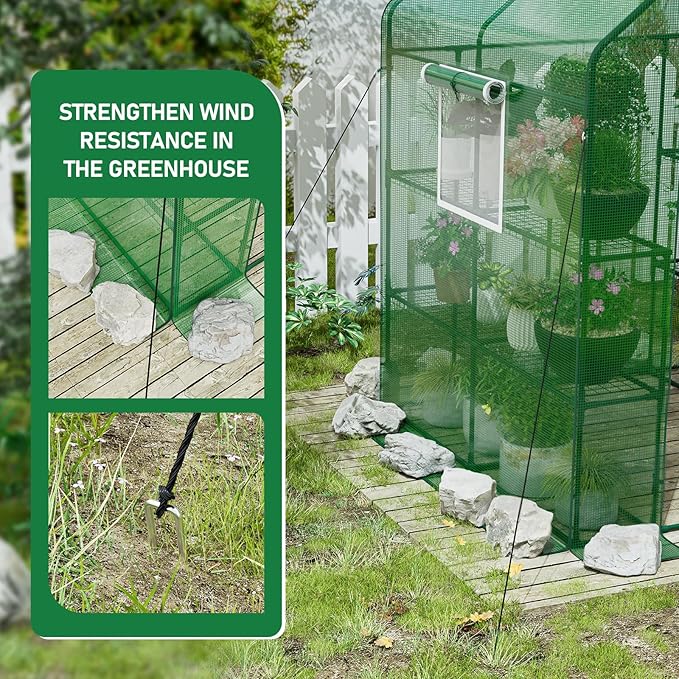 56×56×78Inch Walk-in Greenhouse, Heavy Duty Small Plant House with Thicken PE Cover and Steel Frame, for Garden, Outdoors, Indoors, Green
