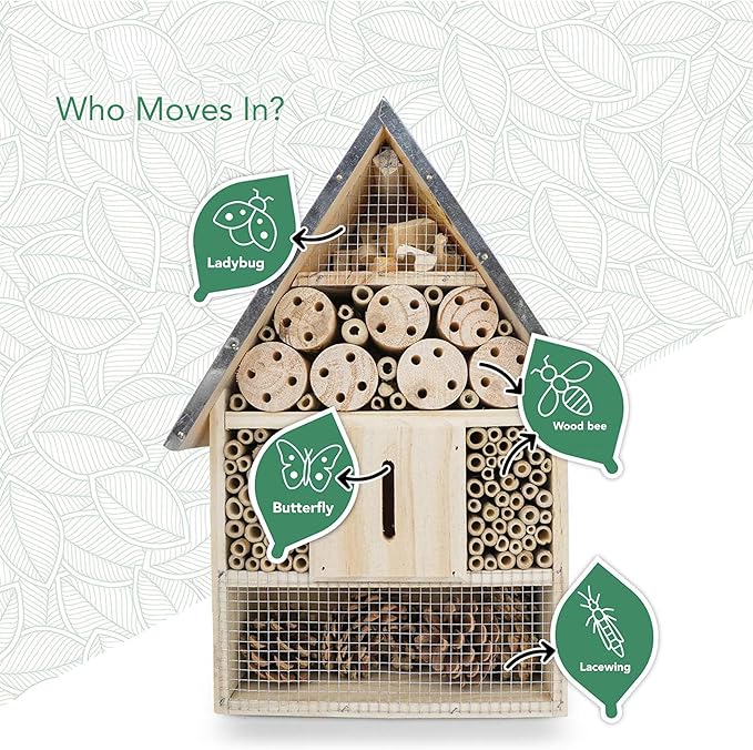 Premium Weatherproof Insect Hotel - Durable Bug House, Bee Home Box for Garden - Ideal Habitat for Bees, Ladybirds, Butterflies - Enhance Biodiversity & Eco-Balance