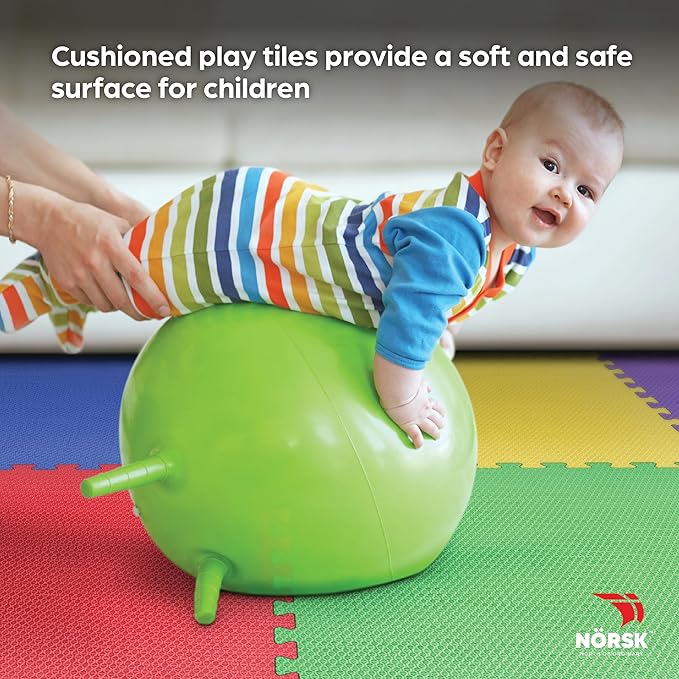 Norsk Kids Puzzle Play Mats Interlocking EVA Foam Floor Tiles Solid Color, 18 Tiles - 72 Sq. Ft., 1/2" Thick, Rainbow Pack