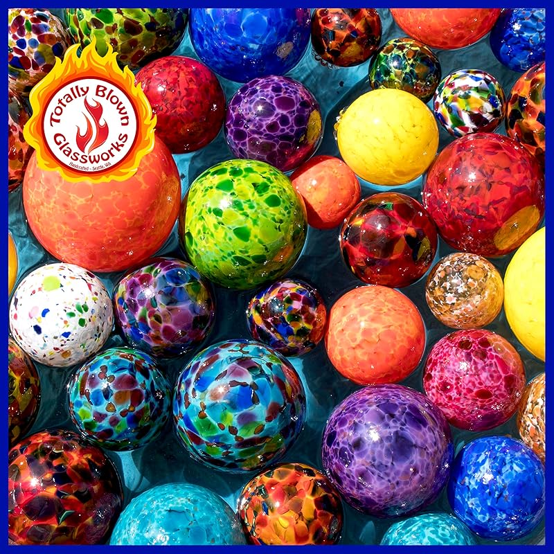 Pond Float. Handmade Blown Glass, Garden Gazing Ball, Table Centerpiece, Assorted sizes available. Home and Patio Decor. Artist Dehanna Jones. Seattle, WA. (White Rainbow MM)