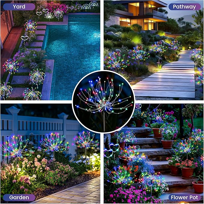 Garden Decor Solar Lights Outdoor,4Pack 120LED Waterproof Colorful Solar Garden Lights Your Outdoor Decoration,Yard, Patio, Porch,Flower Pot,Pathway,Christmas