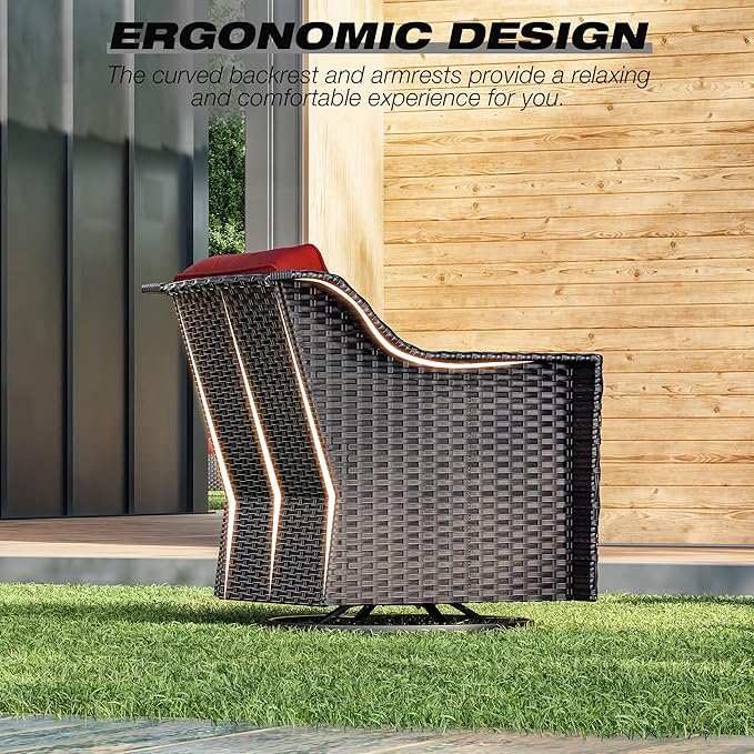 Joyside Wicker Patio Furniture Sets, 6 Pieces Upgraded Large Size Outdoor Furniture with Swivel Rocking Patio Chairs, Outdoor Ottoman, 3-Seat Sofa and Side Table, Thick Cushions, Wide Armrest