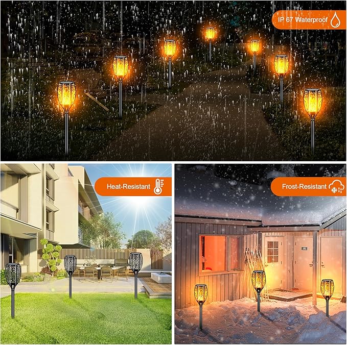 Upgraded Larger Solar Lights Outdoor Waterproof 96 LED, 43" Outdoor Lights, Solar Torch Light with Flickering Flame, Led Lights for Garden Decor, Patio, Yard, Pathway, 4Pack