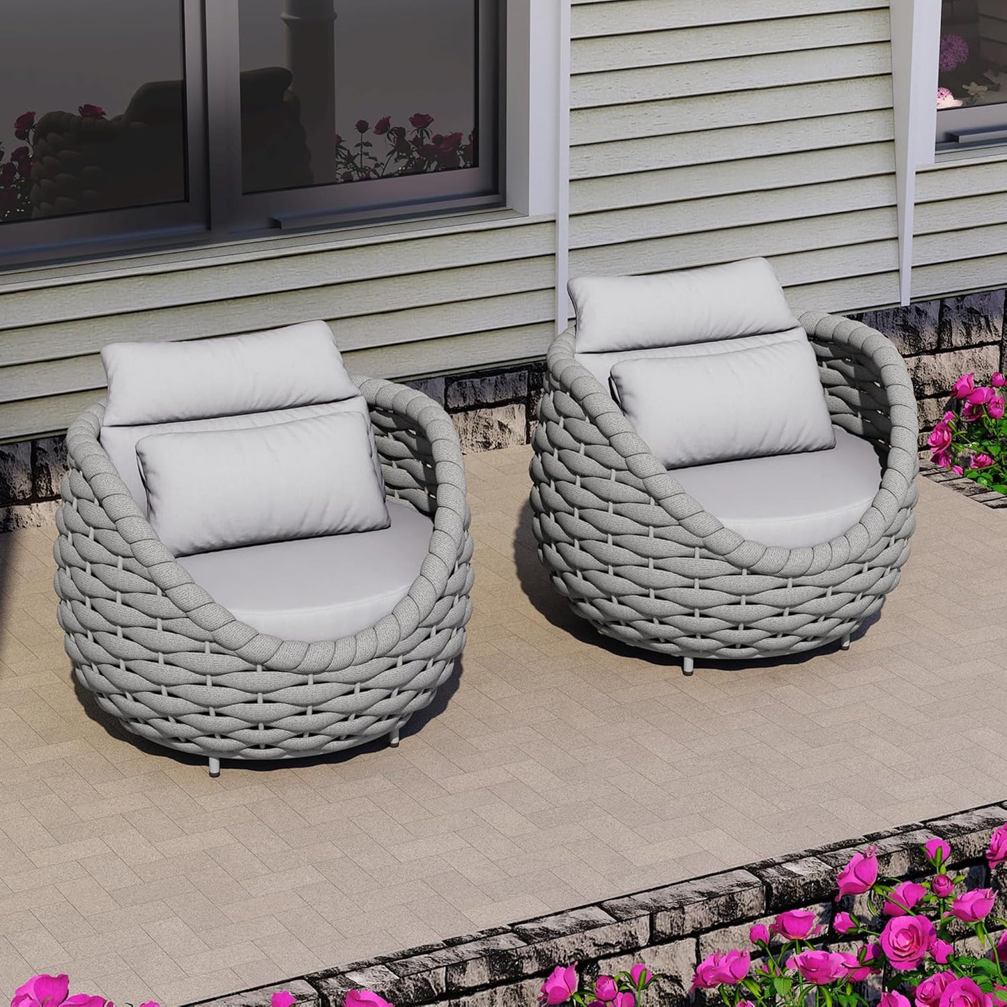 TWT Patio Sofa, All-Weather Textilene Rope Outdoor Chairs Set of 2 with Cushions & Pillows, Patio Couch Outdoor Patio Furniture Set for Patio, Balcony, Backyard, Deck, Poolside, Grey