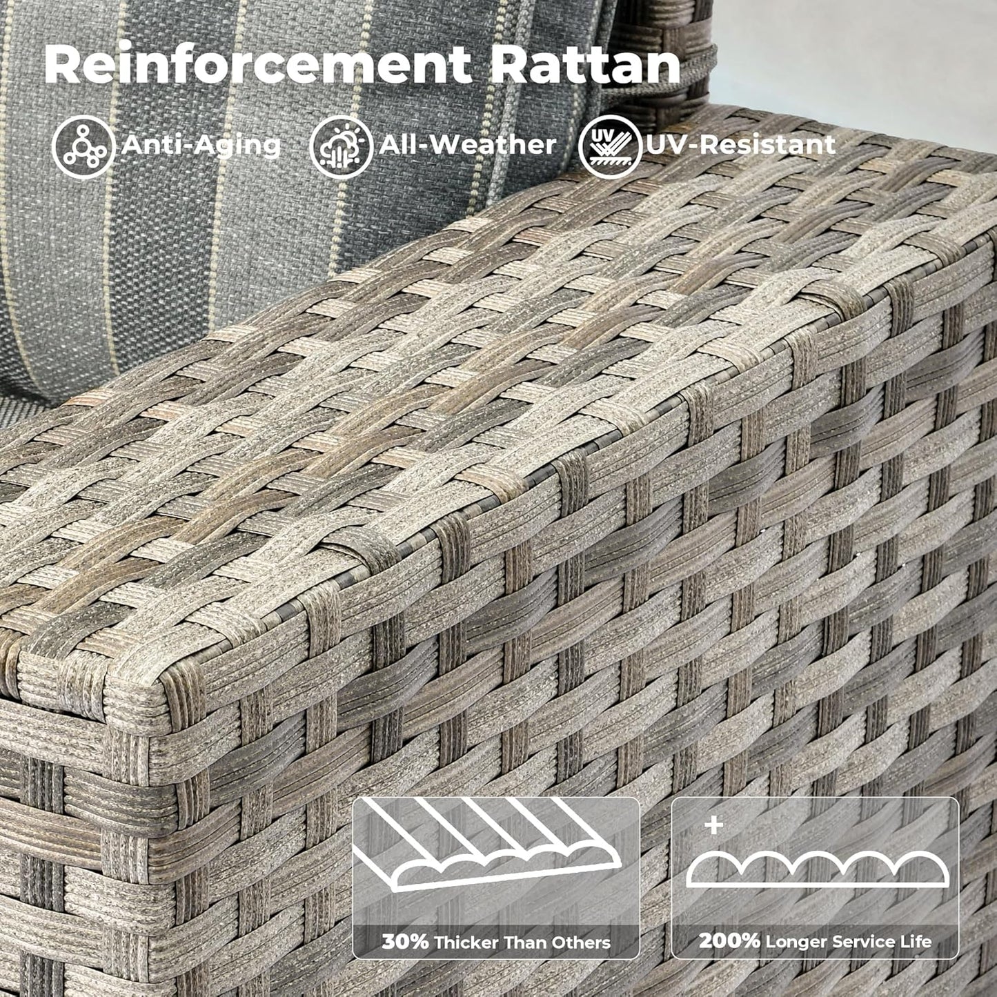 ovios 9 Pieces Patio Furniture Set, Outdoor Wicker Sectional Sofa with 30" Fire Pit Table Swivel Chair, Modern Modular Deep Seat Rattan Couch Conversation Sets, Dark Gray Stripe