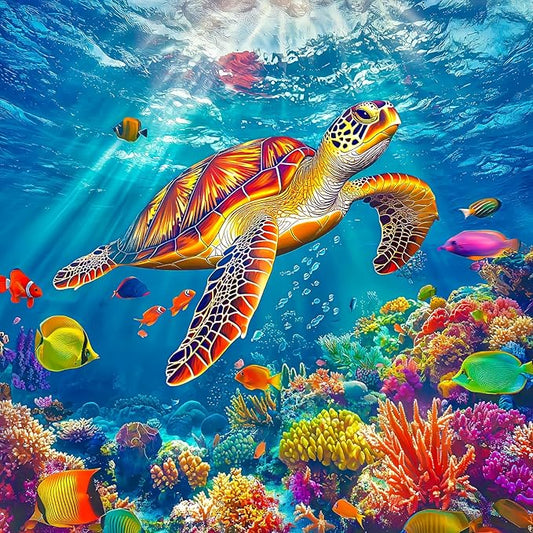 Bgraamiens Swimming Sea Turtle 1000 Piece Jigsaw Puzzle for Adults – Colorful Ocean Underwater Puzzle with Sea Life, Challenging and Relaxing Puzzle Game