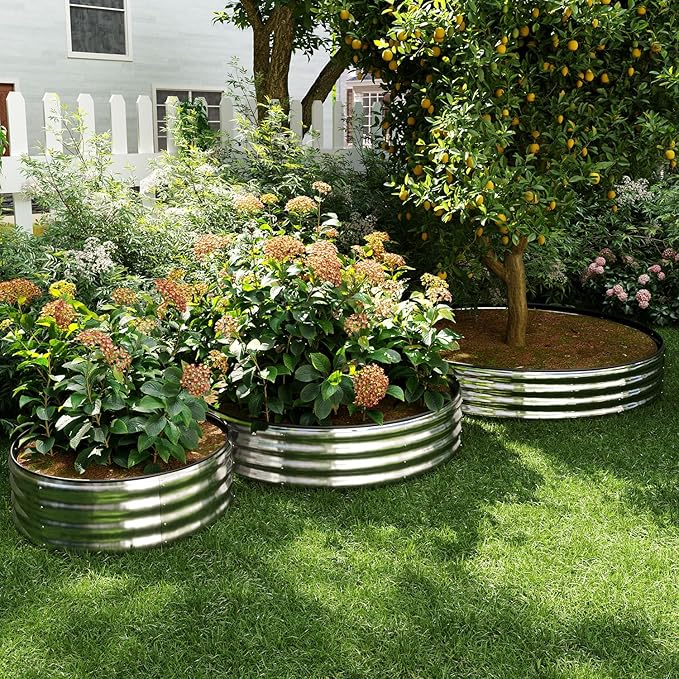 Galvanized Metal Round Raised Garden Bed Outdoor for Gardening Raised Garden Bed Kit，3x3x1FT Garden Raised Planter Box Outdoor