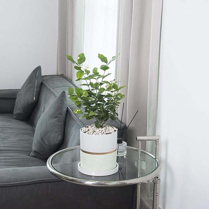 Ekirlin 8 inch Plant Pot - Ceramic Flower Planters Indoor - Modern Succulents Containers with Drain Hole Saucer, Decorate Home, Office & Outdoor (Green)