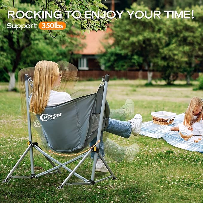 Portal Large Hammock Camping Chair Folding Rocking Chairs Portable Swinging Chair Wide Seat for Outdoor Lawn Patio Garden,Support 350 lbs, Grey
