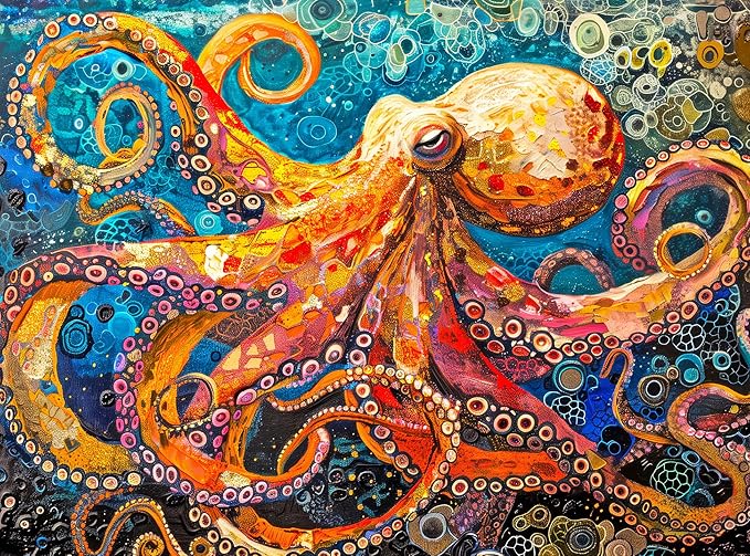 Cross & Glory - The Great Blue Octopus Enigma - 1000 Piece Jigsaw Puzzle for Adults | Ocean Puzzle | Unique Brain Teaser | Vibrant Marine Artwork