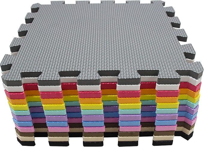 meiqicool Foam Play Mat Thick Soft EVA Interlocking Foam Floor Mats Children Yoga Exercise Multi Jigsaw Puzzle Blocking Board Kids Playmats Play White-Beige-Grey 18 Piece AJL