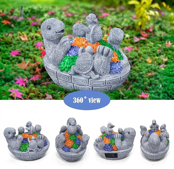 Solar Turtles for Outdoors with 8 LED Lights - Cute Turtle Statue with Baby for Yard Decorations Outdoor - Ideal for Anniversaries, Christmas, Birthdays, Gift for Mom - Garden Decor for Outside