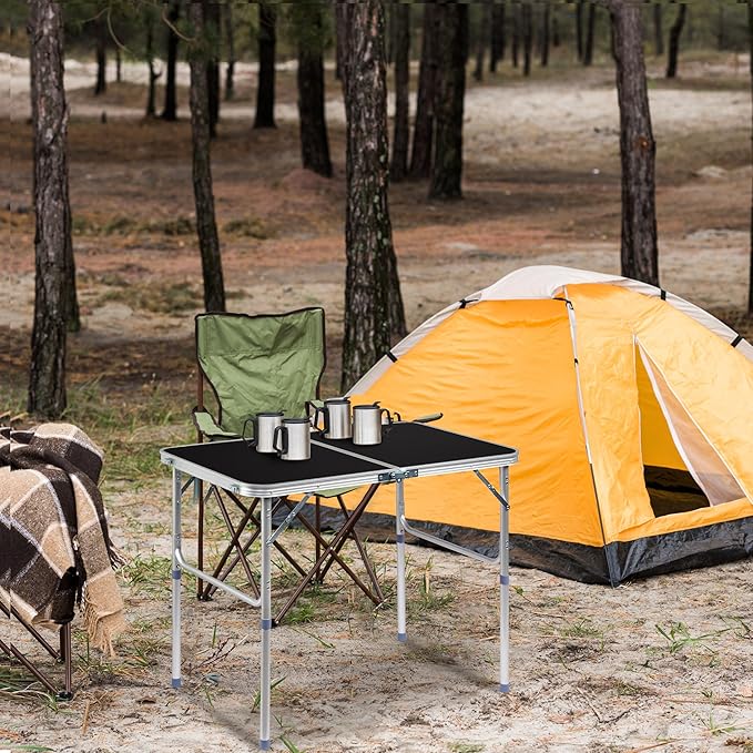 Outvita 3ft Portable Folding Camping Table, Outdoor Waterproof Adjustable Height Table, Aluminum Lightweight Suitcase Foldable Table for Picnic BBQ Beach Dining