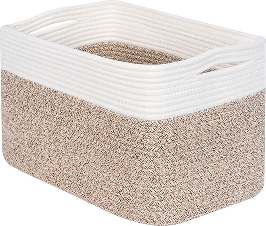 MINTWOOD Design Storage Basket for Shelves, Decorative Baskets for Organizing, Book Basket, Storage Cube Bin Box, Woven Closet Organizer, Pantry Closet and Shoe Basket, Light Brown