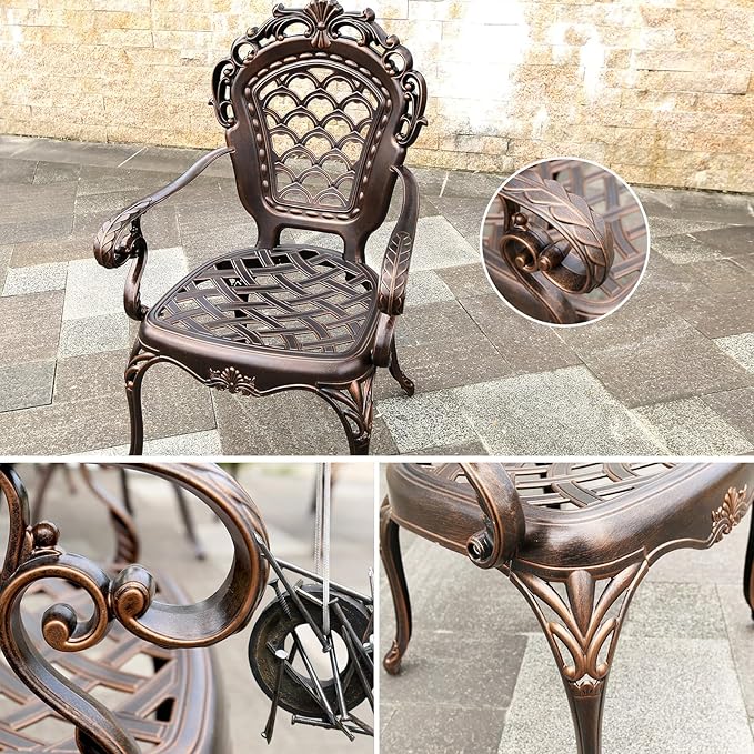 Outdoor Dining Chair Cast Aluminum Patio Chairs Set of 2 All-Weather Patio Dining Chair with Adjustable Feet for Backyard Garden (Royal Chair)