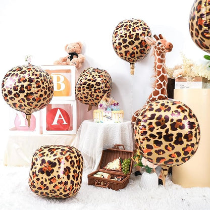 Leopard & Cheetah Print Foil Balloons, 6Pcs Large Metallic Leopard print Round Balloons, 22 Inch Big Round Foil Balloon for Camo Animal Jungle Adventure Birthday Party Baby Shower Wedding Decorations