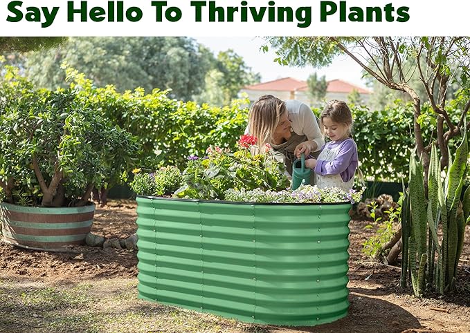 Galvanized Raised Garden Beds Outdoor // 4×2×2 ft Planter Raised Beds for Gardening, Vegetables, Flowers // Large Metal Garden Box (Light Green) // Patented Tool-Free Design