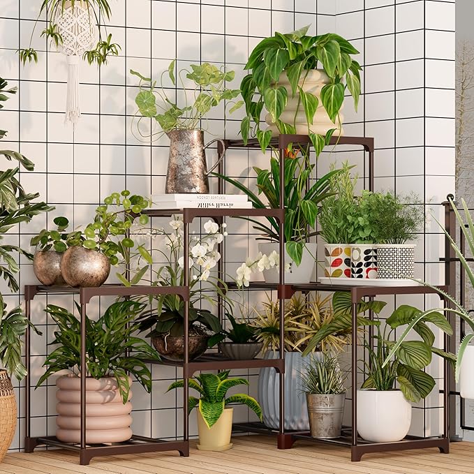 Metal Plant Stand Indoor Corner Plant Shelf Outdoor for Multiple Plants Flower Stand Ladder Plant Table for Plant Pots for Window Garden Balcony Living Room
