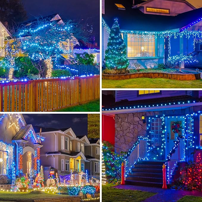 DEWENWILS C7 Outdoor Christmas Lights - 33.3FT 50LED String Decorations for House, Tree, Patio, Garden, Yard - Green Wire, Turquoise, UL Listed