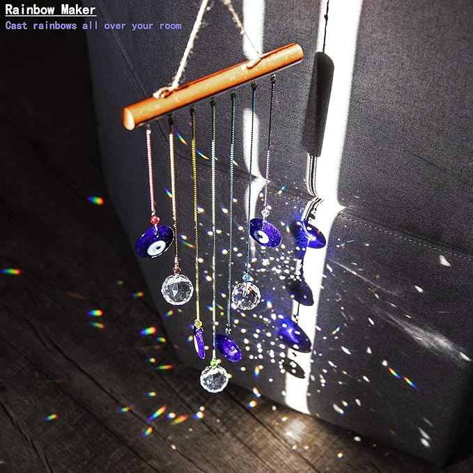 YU FENG Hanging Crystals Suncatcher Ornament Turkish Blue Evil Eye Decor Crystal Ball Prisms Rainbow Maker Pendant for Window Garden