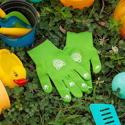 COOLJOB Small Toddler Gardening Gloves for Little Boys Girls Ages 2-4, Breathable Kids Work Gloves with Grippy Animal Paw Dots for Children Yard Landscape, Orange Dog, 1 Pair