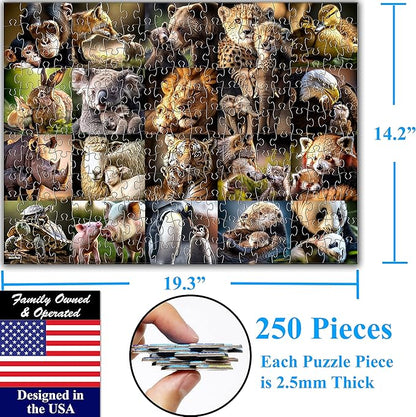 Think2Master Animal Families 250 Pieces Jigsaw Puzzle Featuring heartwarming Parent and Child Pairs. Fun Toy for Kids, School & Families. Great Gift for Boys & Girls Ages 8+. Size: 14.2” X 19.3”