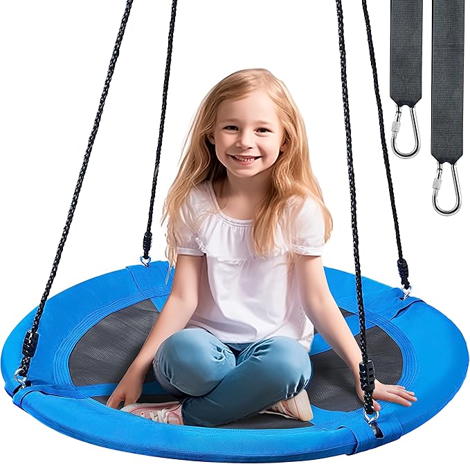 TURFEE 40" Saucer Tree Swing Set - 900Lb Weight Capacity, 900D Oxford Waterproof, with Hanging Straps Swings for Kids Playground Outdoor Activity Backyard Daily Exercise Fun(Blue)