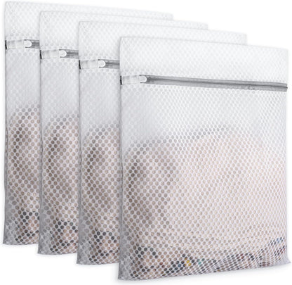 Laundry Bags 4 Pcs Mesh - 12 x 16 Inches, Durable Zipper Mesh Wash Bags for Delicates & Traveling