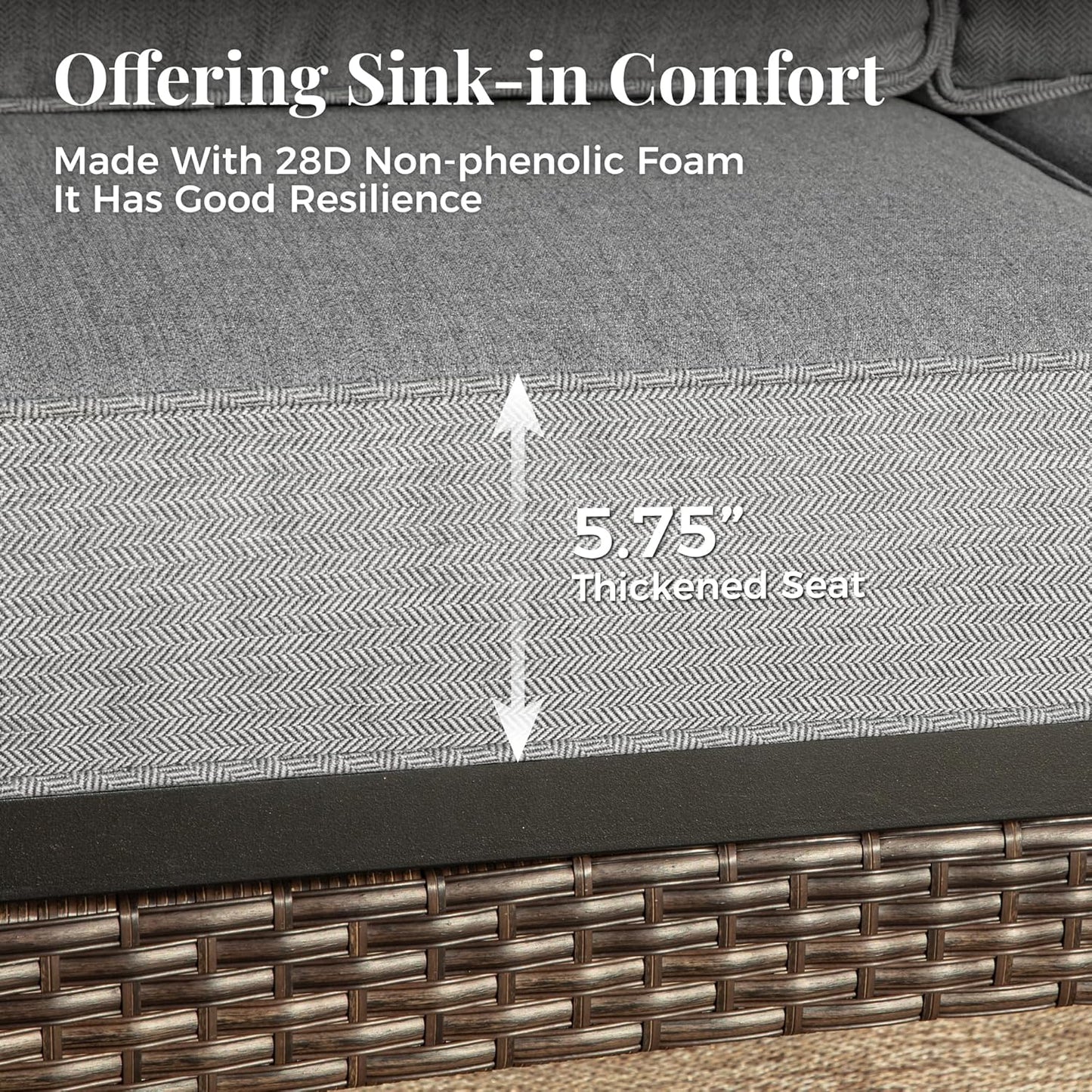 Patio Furniture Sofa, 3-Seat Patio Sofa Steel Frame Outdoor Sectional Couch with Deep Seating and 5.75” Cushions for Lawn Backyard Porch Deck, Grey