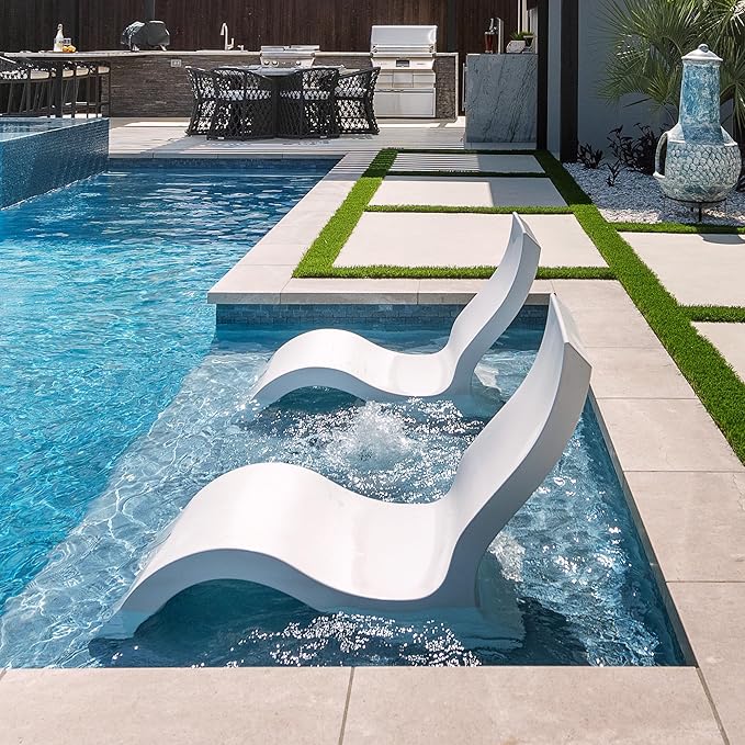 Ledge Lounger Signature Lowback Chair for in Pool or On-Deck Use - Ideal Water Depths 0-9 White Pool Lounge Chairs Set of 2 for Socializing