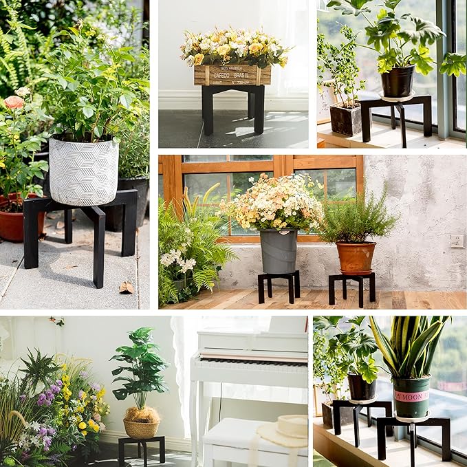 HPC DECOR 2 Pack Wood Plant Stand-Mid Century Modern Planter Stands-Wooden Flower Pot Stands Riser,Low Short Plant Stands Indoor-Modern Minimalist Wooden Stool for Plant Pot Holder, Fit 5-15 Inch Pot.