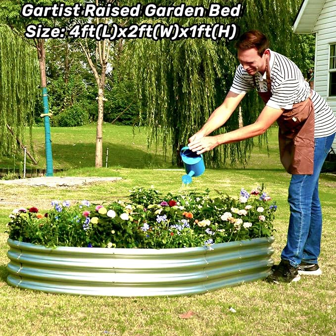 2Pcs Raised Garden Bed, Galvanized Planter Raised Garden Beds for Outdoor, 4x2x1ft, Vegetables,Flowers &Herbs,Heavy Duty Metal Raised Garden Beds Outdoor,Rust-Resistant & Easy Assembly