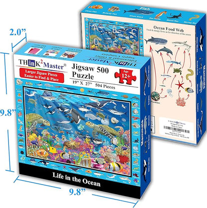 Think2Master Colorful Ocean Life 500 Pieces Large Format Jigsaw Puzzle for Kids 12+, Teens, Adults & Families. Great Gift for stimulating Learning About Coral Reefs. Size: 26.8” X 18.9”