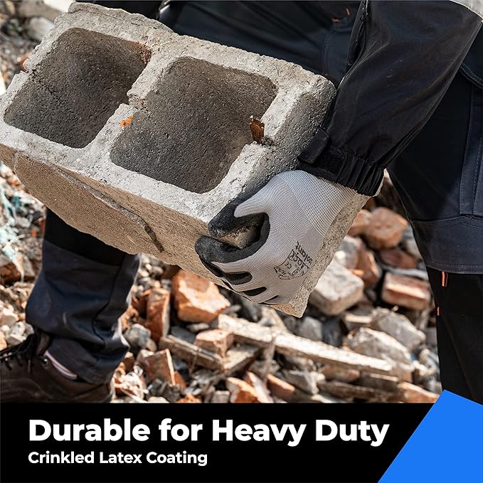 toolant Crinkle Latex Work Gloves Bulk, Rubber Coated Safety Work Gloves for Men and Women, 12 Pairs for Construction, Gardening, Warehouse (Gray, XL)