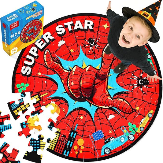 Halloween Spider Web Floor Puzzle for Kids 4-8, 70pcS Jumbo Floor Puzzle Preschool Toys Educational Puzzles for Toddlers 3 4 5 6 7 8 Year Old Boys Girls, Boo Basket Toys