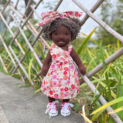 BlissfulPixie Handmade Birthday Present for Girl Black Doll Waldorf Collect Rag Doll with Exquisite Box-Dezi 12"