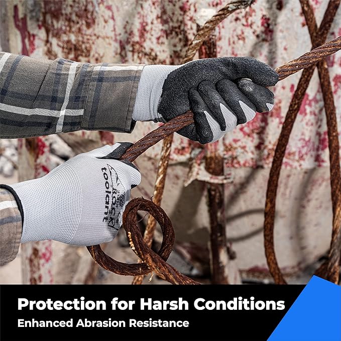 toolant Crinkle Latex Work Gloves Bulk, Rubber Coated Safety Work Gloves for Men and Women, 12 Pairs for Construction, Gardening, Warehouse (Gray, XL)