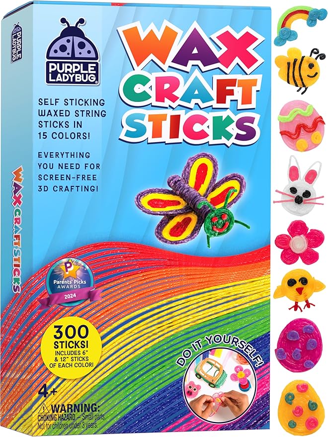 PURPLE LADYBUG Bendable Wax Craft Sticks for Kids - 15 Colors, 6&12 Inches, 150 Each - Kids Camping Essentials, Summer, Road Trip Activities, Travel Toys for Toddlers in Car, Airplane & Restaurant