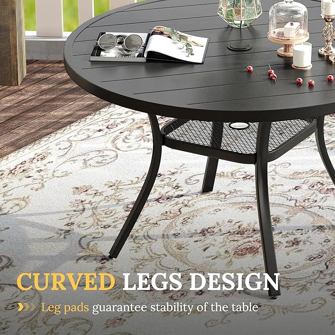 VICLLAX 5 Pieces Patio Dining Set for 4, Outdoor Furniture Set Includes 40.7" Round Patio Table and 4 Patio Stackable Chairs, Black Tabletop and Brown Fabric