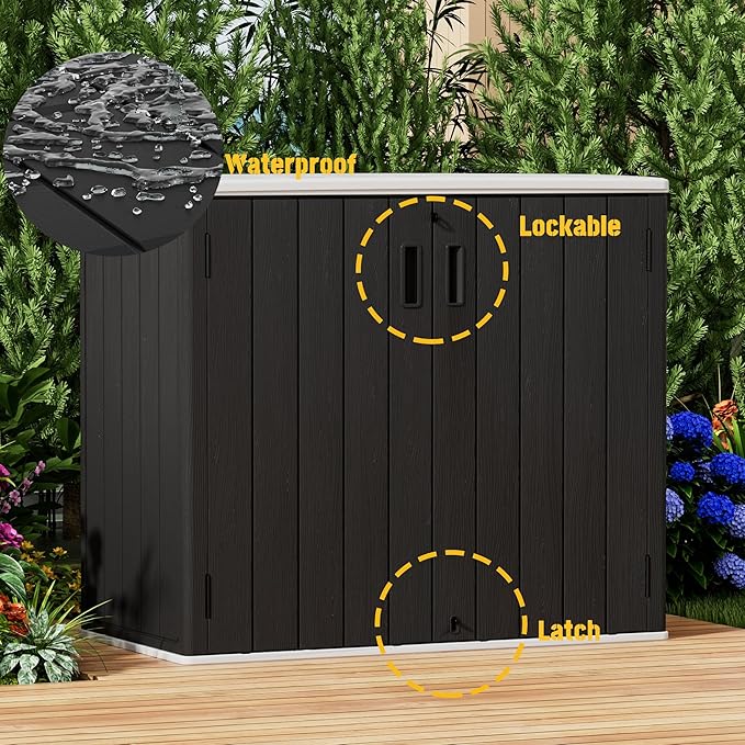 Large Outdoor Storage Box,Resin Sheds&Outdoor Storage Waterproof/Lockable,Outdoor Storage Cabinets for Balcony,Garage,Backyard (37Cu.ft-Black White)
