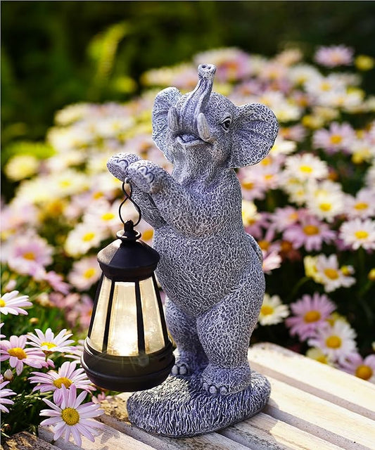 Nacome Solar Elephant Outdoor Statues for Garden: Outside Decor with Lantern Clearance for Yard Art Lawn Ornaments Porch Patio Balcony - Gifts for Grandma Mom Women