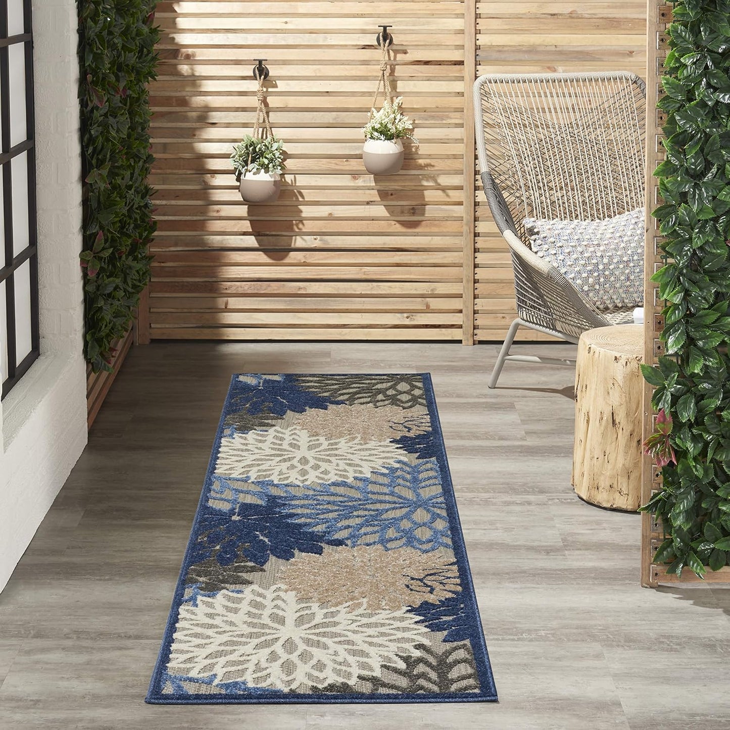 Nourison Aloha Indoor/Outdoor Blue/Multicolor 2'3" x 8' Area Rug, Tropical, Botanical, Easy Cleaning, Non Shedding, Bed Room, Living Room, Dining Room, Deck, Backyard, Patio (2x8)