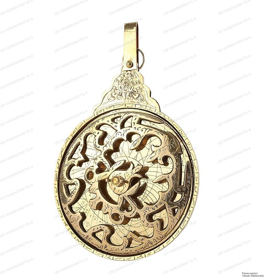 10.5" Hanging Brass Arabic Astrolabe Globe – Maritime Navigational & Astrological Calendar Replica | Handcrafted Brass Nautical Decor & Historical Collectible