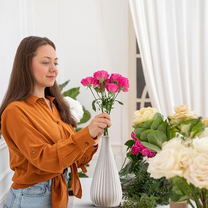 White Vases Home Decor Modern Ceramic Decorative Vases for Home Decor, Flower Vases & Centerpiece, Minimalist Design Set of 3