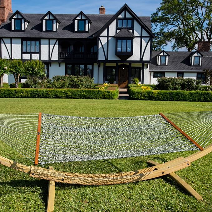 Original Pawleys Island Large Green Oatmeal Heirloom Tweed DURACORD® Rope Hammock with Extension Chains & Tree Hooks, Handcrafted in The USA, 450 LB Weight Capacity, 13 ft. x 55 in.