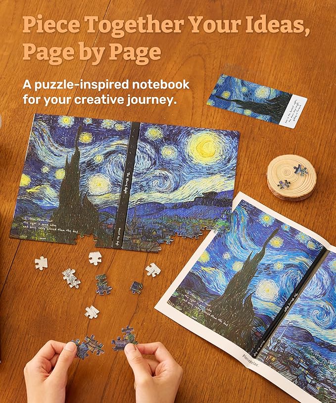 PieceRelax A5 Puzzle Journal 329 Plastic Pieces for Adults - Van Gogh - The Starry Night - Book Cover & Notebook, Unique Puzzle Gift, Jigsaw Artwork [YA1063]