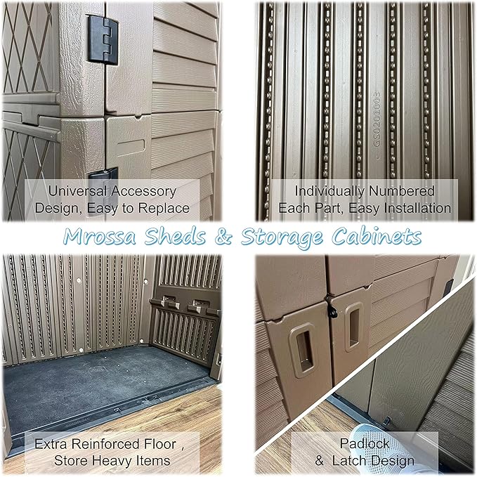 Sheds & Outdoor Storage, 52 Cu.ft Vertical Storage with Floor, Cabinet Waterproof for Garage Pool Bike Shed, Garden , Coffee Brown