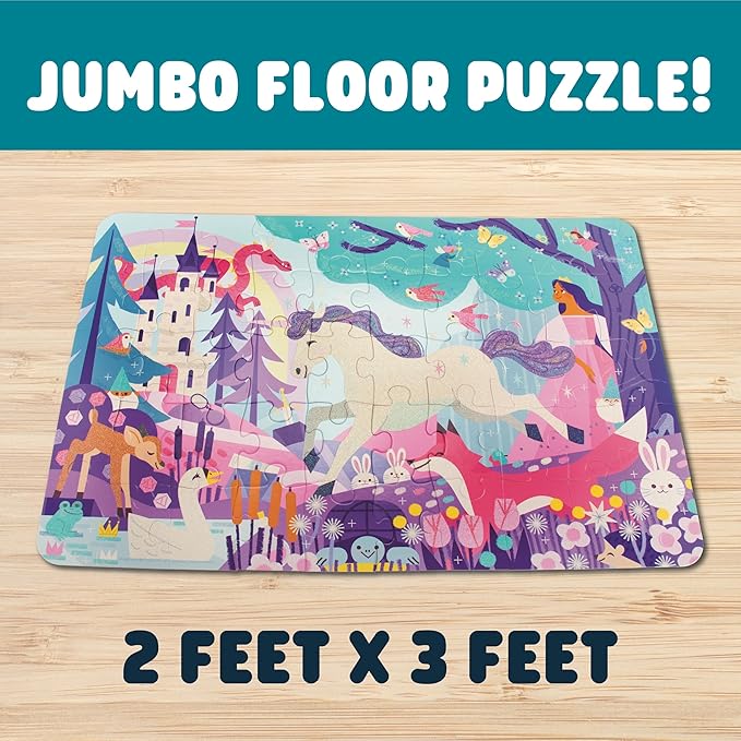 Chuckle & Roar Educational 50 PC Floor Puzzle Glitter Fantasy Fun Edition